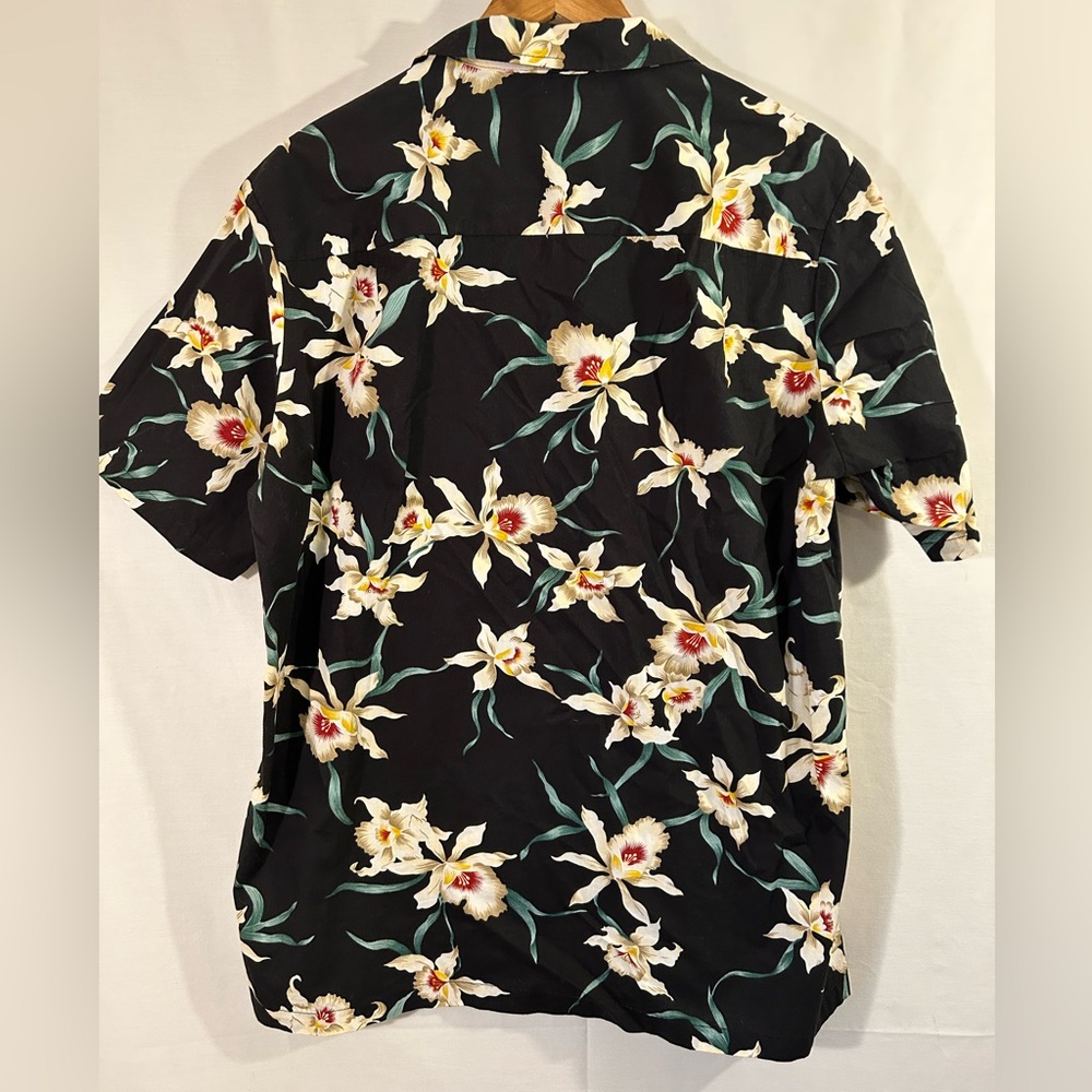 Paradise Found Vintage Star Orchid Floral Black Hawaiian Shirt Size XL - Picture 2 of 5